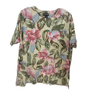 Jacque & Koko vtg Women Top Jersey Tshirt Hawaiian print tropical 18/20 colorful